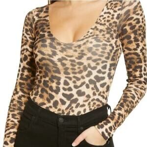 Naked Wardrobe Leopard Bodysuit Size L | Sculpting Chic Top Night Out